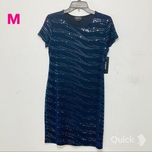 M - NWT Bebe Blue Stripes Sequin Mini Dress